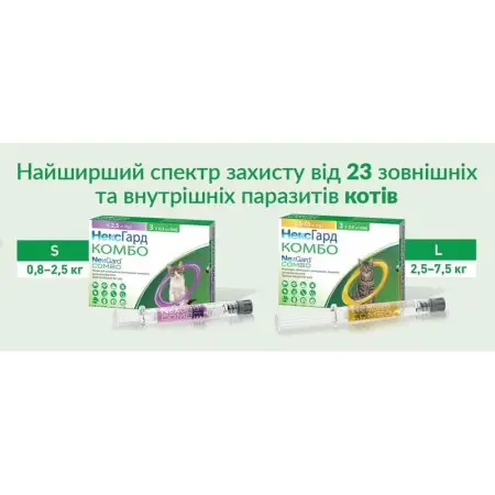Краплі на холку Нексгард Комбо проти бліх, кліщів та гельмінтів для котів 2,5- 7,5 кг 1 піпетка