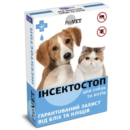 Капли на холке для кошек и собак ProVET Инсектостоп, от внешних паразитов, от 3 до 10 кг, 6 пипеток по 0,8 мл (PR020026)
