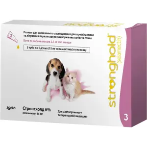 Краплі на холку Стронгхолд 6% протипаразитарні для кошенят і цуценят 0.25 мл х 3 піпетки