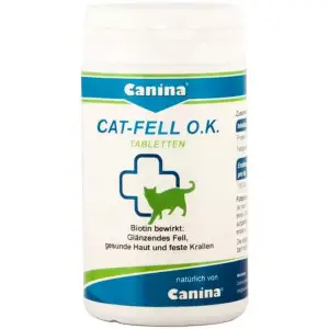 Вітаміни Canina Cat-Fell O.K. для котів з проблемами шерсті, біотин з мікроелементами, 50 г (100 табл)