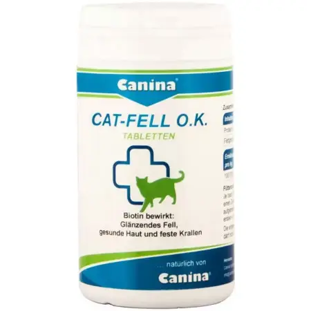 Вітаміни Canina Cat-Fell O.K. для котів з проблемами шерсті, біотин з мікроелементами, 50 г (100 табл)