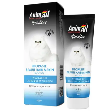 Фітопаста AnimAll VetLine Beauty Hair&Skin для поліпшення якості шерсті у котів, 100 г