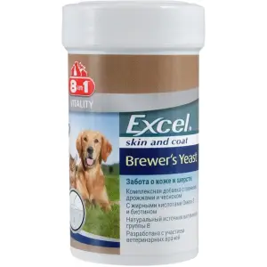 Вітаміни 8in1 Excel «Brewers Yeast» для собак та котів, пивні дріжджі з часником, 140 шт (для шкіри та шерсті)
