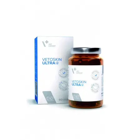 Харчова добавка Vet Expert VetoSkin Ultra для комплексної підтримки і регенерації шкіри і шерсті у котів і собак, 60 капс.