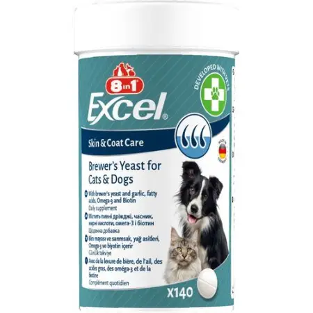 Вітаміни 8in1 Excel Brewers Yeast для собак та котів, пивні дріжджі з часником, для шкіри та шерсті, 140 шт