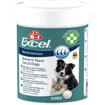 Вітаміни 8in1 Excel Brewers Yeast для собак та котів, пивні дріжджі з часником, для шкіри та шерсті, 260 шт