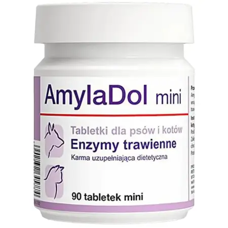 Вітаміни Dolfos AmylaDol mini при захворюваннях підшлункової залози для собак та котів, 90 міні таблеток