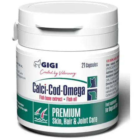 Вітамінно-мінеральний комплекс GiGi Calci-Cod-Omega для регенерації суглобів, хрящів і кісток, а також покращення стану шерсті та шкіри 1 капсула на 10 кг 21 капс.