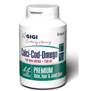 Витаминно-минеральный комплекс GiGi Calci-Cod-Omega для регенерации суставов хрящей и костей, а также улучшение состояния шерсти и кожи 1 капсула на 10 кг 90 капс.