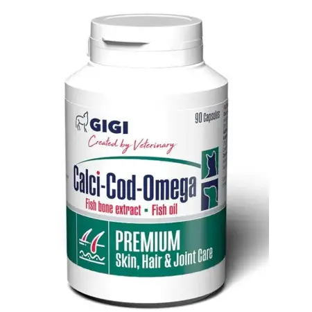 Витаминно-минеральный комплекс GiGi Calci-Cod-Omega для регенерации суставов хрящей и костей, а также улучшение состояния шерсти и кожи 1 капсула на 10 кг 90 капс.