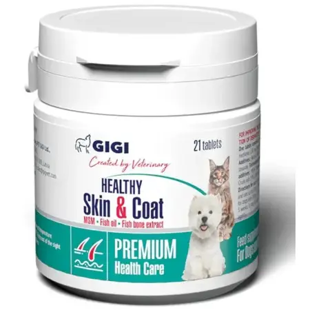 Вітамінно-мінеральний комплекс GiGi HEALTHY Skin & Coat для профілактики хронічних дерматитів та покращення стану шкіри та хутра 1 таблетка на 10 кг 21 табл.