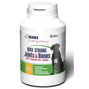 Вітамінно-мінеральний комплекс GIGI MAX STRONG Joints & Bones для зміцнення та відновлення суглобів у собак + коллаген + гіалуронова кислота 1 таблетка на 12 кг 90 табл.