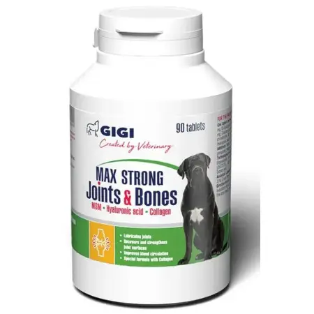 Вітамінно-мінеральний комплекс GIGI MAX STRONG Joints & Bones для зміцнення та відновлення суглобів у собак + коллаген + гіалуронова кислота 1 таблетка на 12 кг 90 табл.