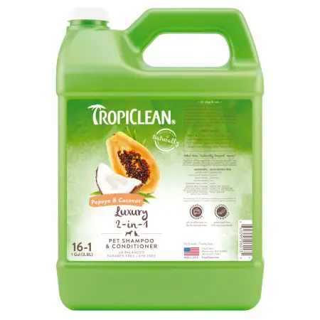 Шампунь-Кондиционер TropiClean (Тропиклин) Папайя и кокос, концентрат, увлажняющий, для собак и кошек, 3,8 л