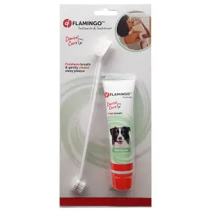 Flamingo Petcare Toothpaste + Toothbrush ФЛАМІНГО ЗУБНА ПАСТА ТА ЗУБНА ЩІТКА для собак, набір , 85 г