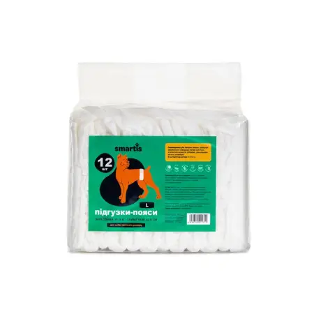 Підгузки Smartis для собак (псів) L (в розгорнутому вигляді розмір 61,5*22см) 12шт